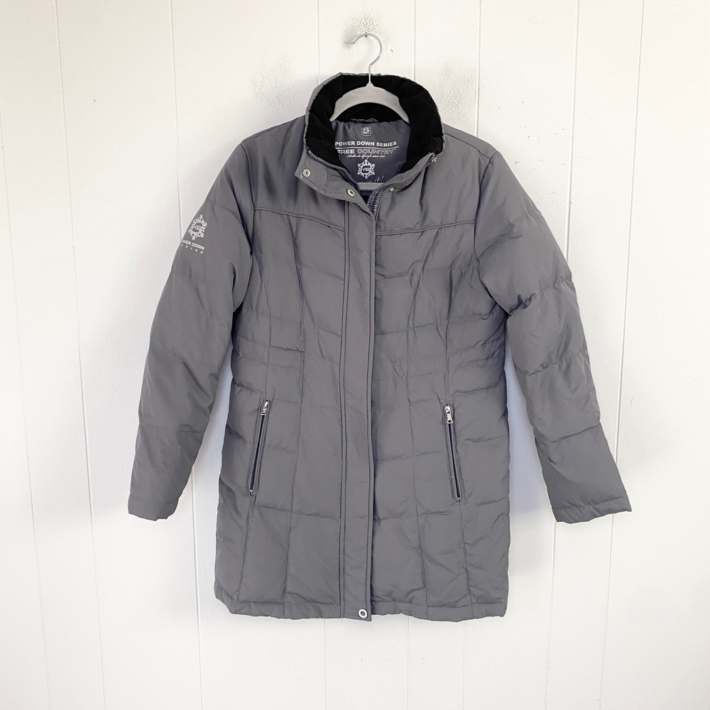 Free Country Power Down Series Gray Puffer Parka Jacket Faux Fur Collar Sz Small